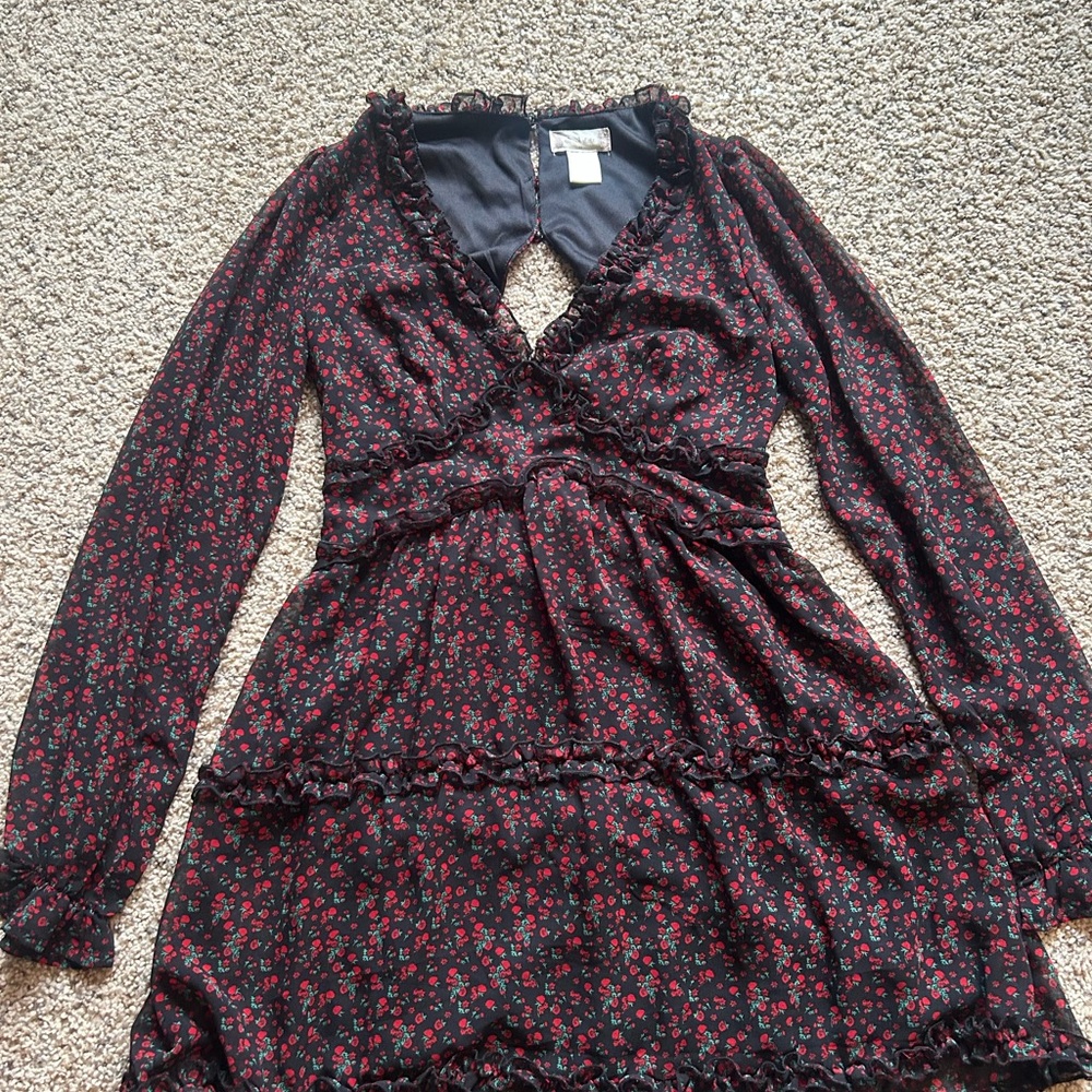 Altar'd State Black Dress with Red Floral Accents
